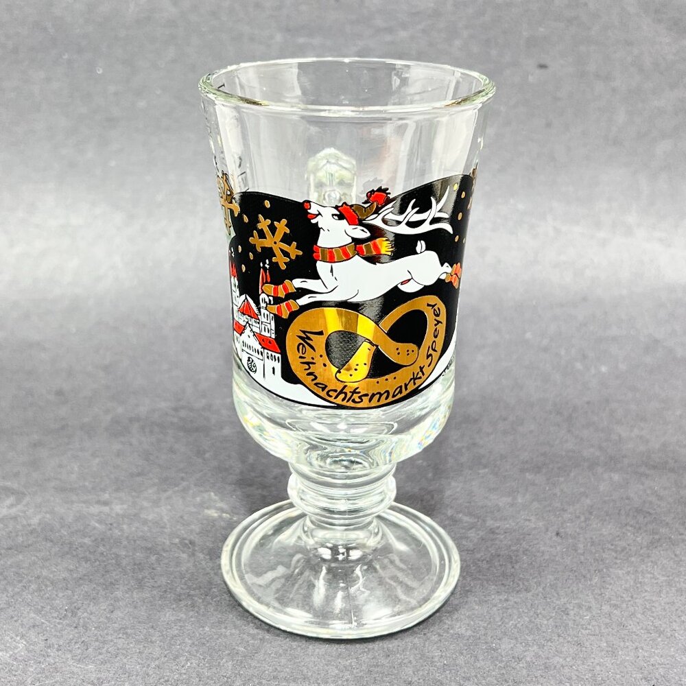 Christmas Market Reindeer Rastal Glass Coffee Footed Mug 8oz Holiday Germany